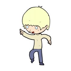 comic cartoon worried boy pointing