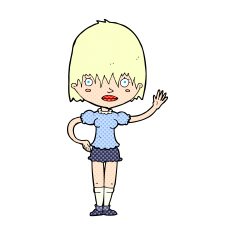 comic cartoon waving woman N11
