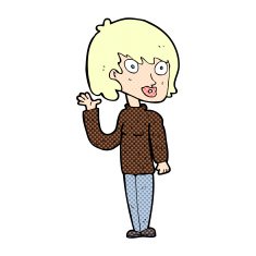 comic cartoon waving woman N13