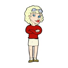 comic cartoon woman with crossed arms and safety goggles