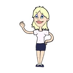 comic cartoon woman waving N18