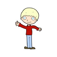 comic cartoon happy waving boy