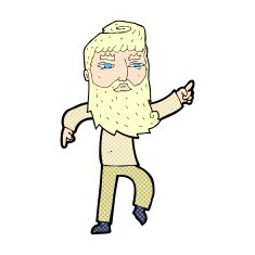 comic cartoon bearded man pointing the way