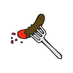 comic cartoon hotdog and ketchup