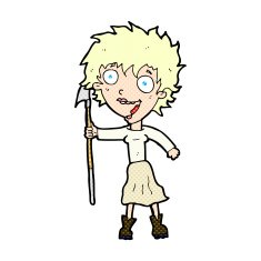 comic cartoon crazy woman with spear