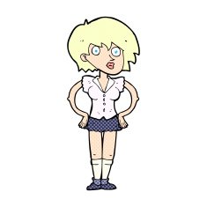 comic cartoon surprised woman with hands on hips