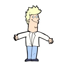 comic cartoon happy man with open arms