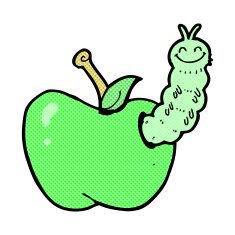 comic cartoon bug eating apple