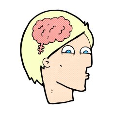 comic cartoon head with brain symbol N3