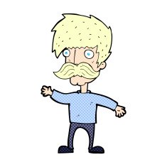 comic cartoon man with mustache waving