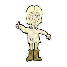 comic cartoon hippie man giving thumbs up symbol