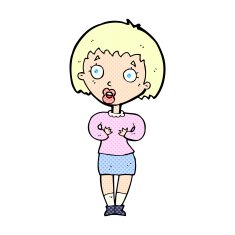 comic cartoon woman making Who Me? gesture
