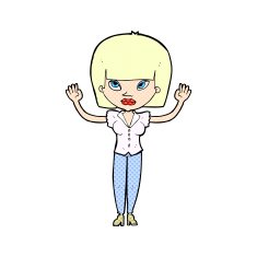 comic cartoon woman with raised hands