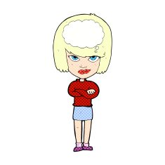 comic cartoon woman with folded arms imagining