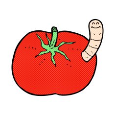 comic cartoon tomato with worm N2