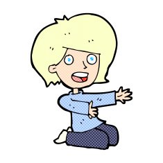 comic cartoon shocked woman on knees