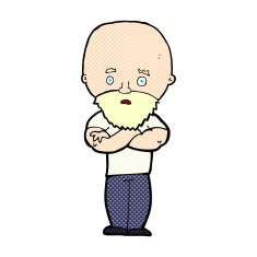 comic cartoon shocked bald man with beard