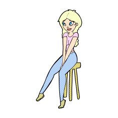 comic cartoon pretty girl on stool