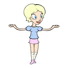 comic cartoon woman with arms spread wide