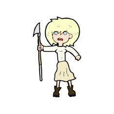 comic cartoon woman with harpoon