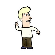 comic cartoon man making peace sign