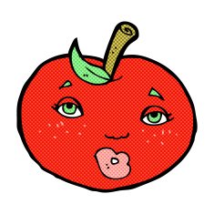 comic cartoon apple with face
