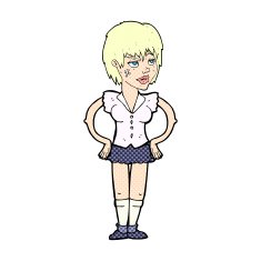 comic cartoon tough woman with hands on hips