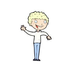 comic cartoon happy boy waving
