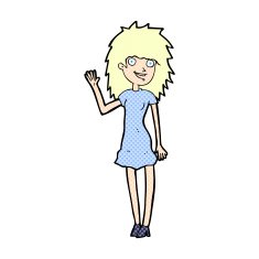 comic cartoon happy woman waving