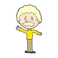 comic cartoon man with mustache waving N2