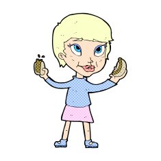 comic cartoon woman eating hotdogs
