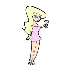 comic cartoon woman at party