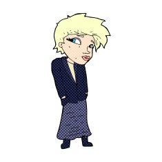 comic cartoon woman with hands in pockets
