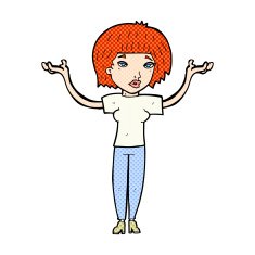 comic cartoon woman shruggin shoulders