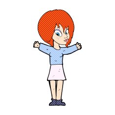 comic cartoon woman with open arms N9