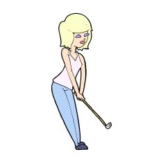 comic cartoon woman playing golf N2