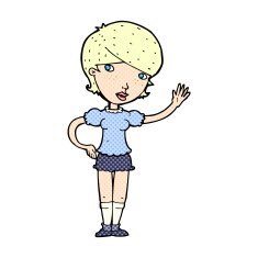 comic cartoon girl waving