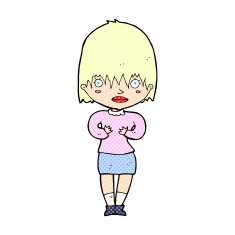 comic cartoon woman making Who Me? gesture N2