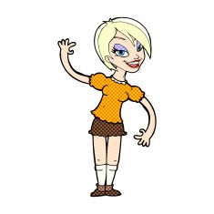 comic cartoon girl waving N2