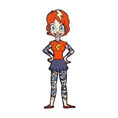 comic cartoon woman with heavy tattoos