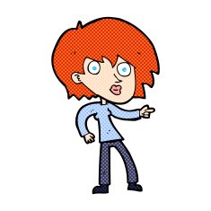 comic cartoon surprised woman pointing