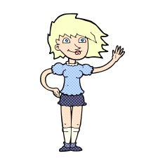 comic cartoon woman waving N30