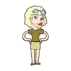 comic cartoon retro pilot woman