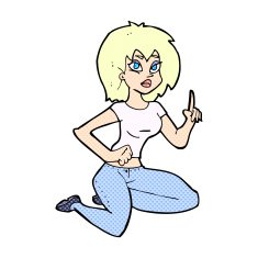 comic cartoon sitting woman with idea