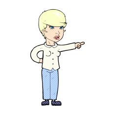 comic cartoon woman pointing finger of blame