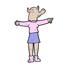 comic cartoon pointing werewolf woman