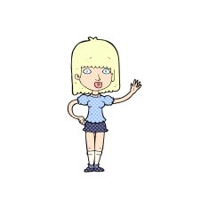 comic cartoon woman waving N34