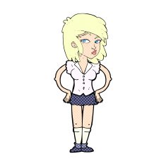 comic cartoon pretty woman with hands on hips N2