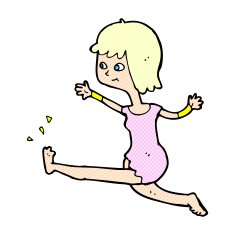 comic cartoon happy woman kicking