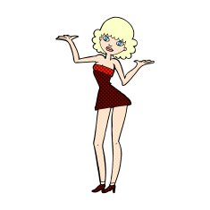 comic cartoon woman in cocktail dress